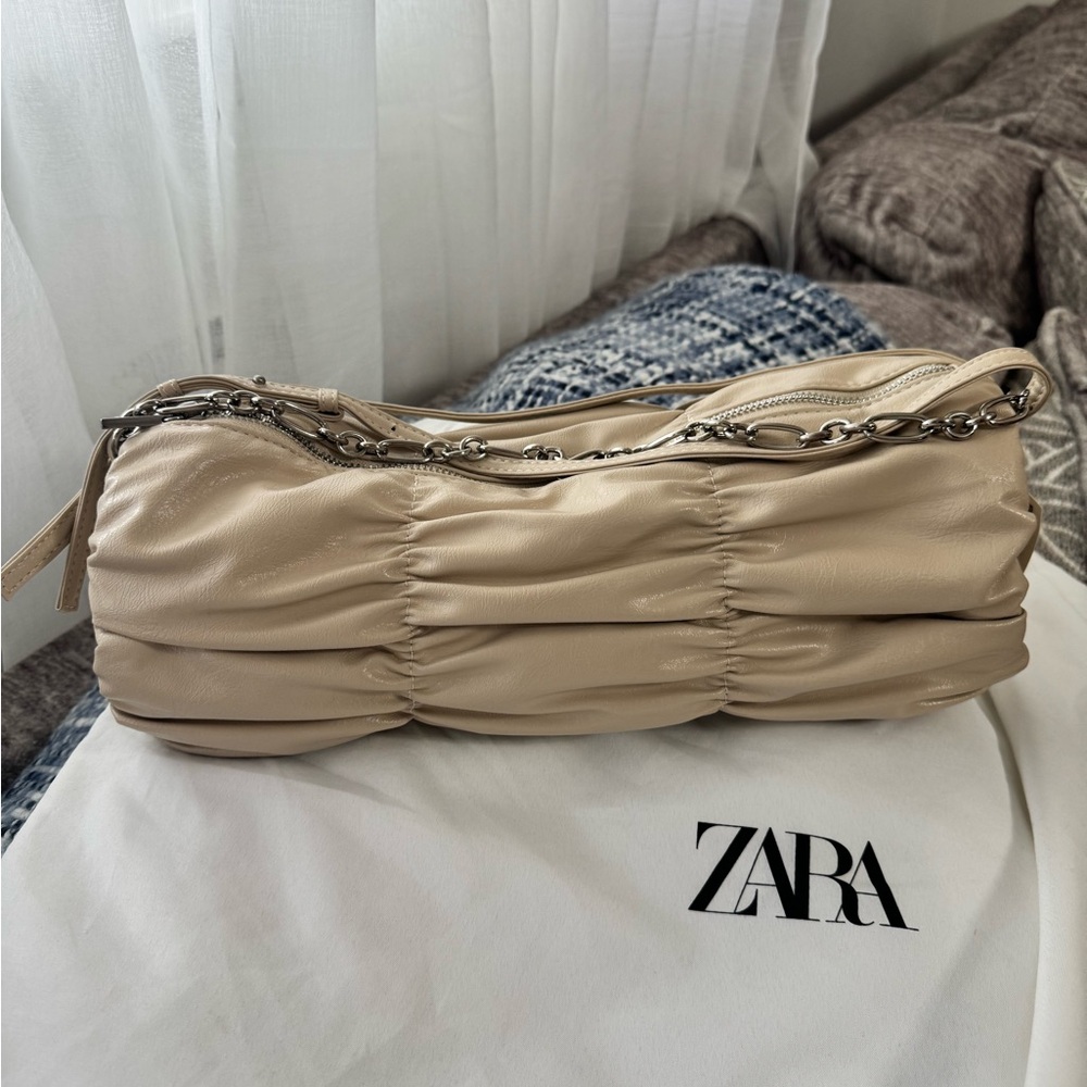 Zara Beige Ruched Shoulder Bag